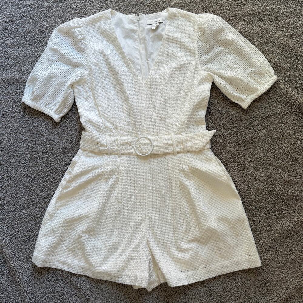 Club Monaco Belted Puff Sleeve Eyelet White Romper Size 4